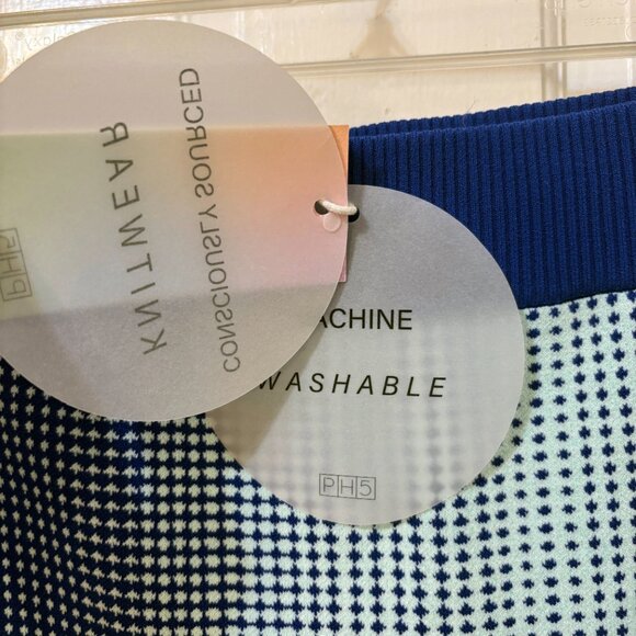 PH5 Midi Skirt Blue White Dot Graphic Print Gradient Rago Knit Wavy Hem Long S - Picture 6 of 10